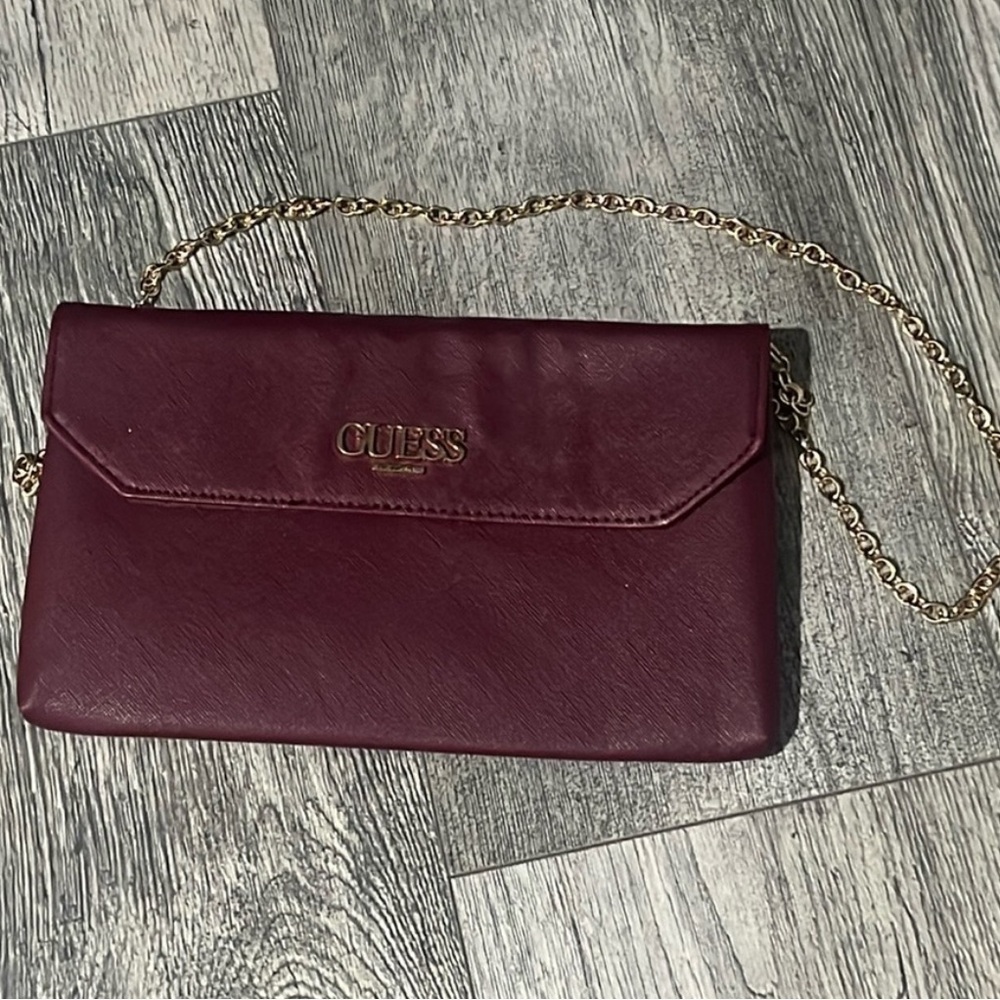 GUESS Plum Clutch with Gold Chain